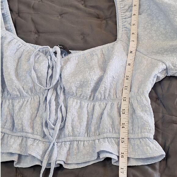 Lulus Feeling Forever Light Blue Floral Jacquard Crop Top Size Large Coquette - Picture 8 of 10